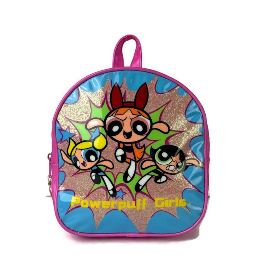 Powerpuff Girls 2000 Y2K Vinyl Zip Up Backpack in Pink/Multi